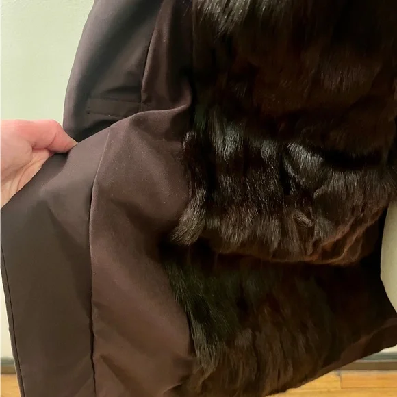 Prada FW 1999 - fur lined brown Nylon Coat with Leather Velcro strap closure - Picture 5 of 13